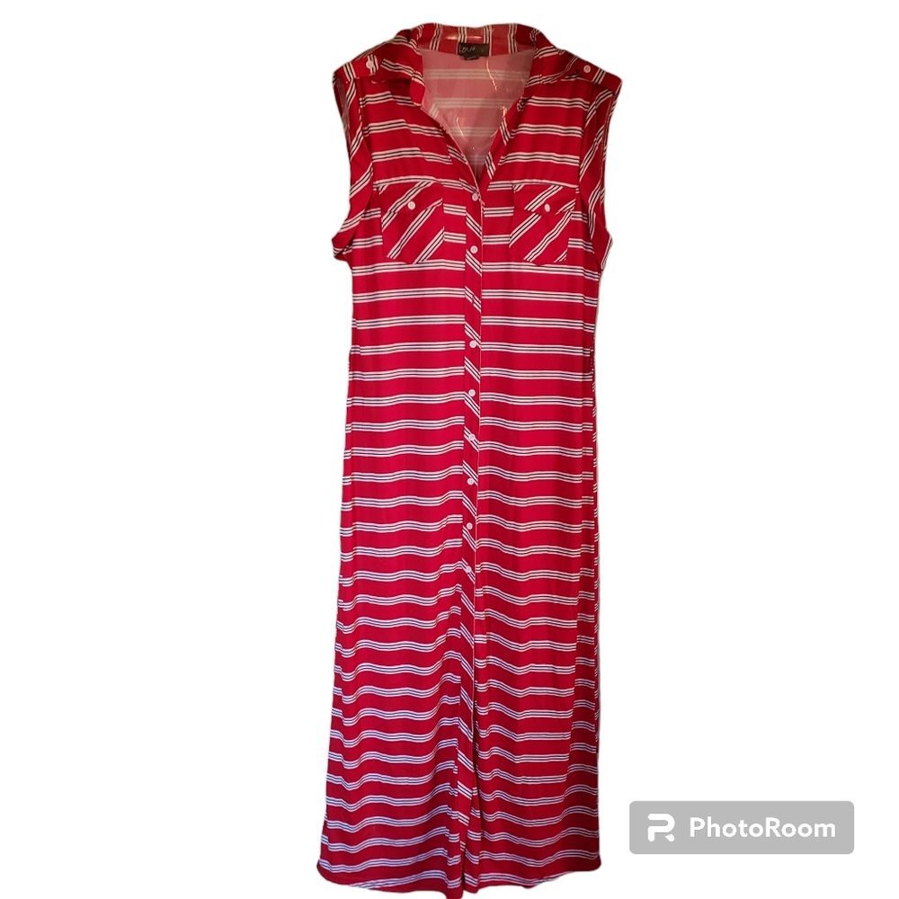 Love‎ Brand Women's Striped Red Black & White Pencil Pocket Maxi Dress Large L